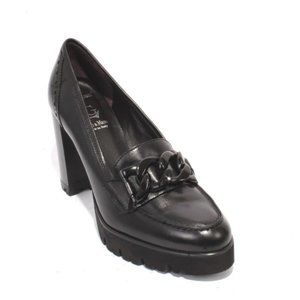 Luca Grossi 915 Italian Black Leather Platform Heel Shoes Loafers Pumps